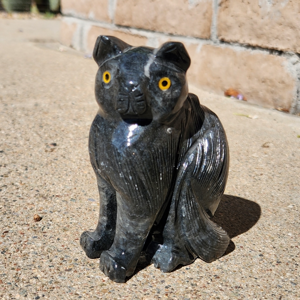 New Soapstone Gray Cat Figure - Picture 8 of 9